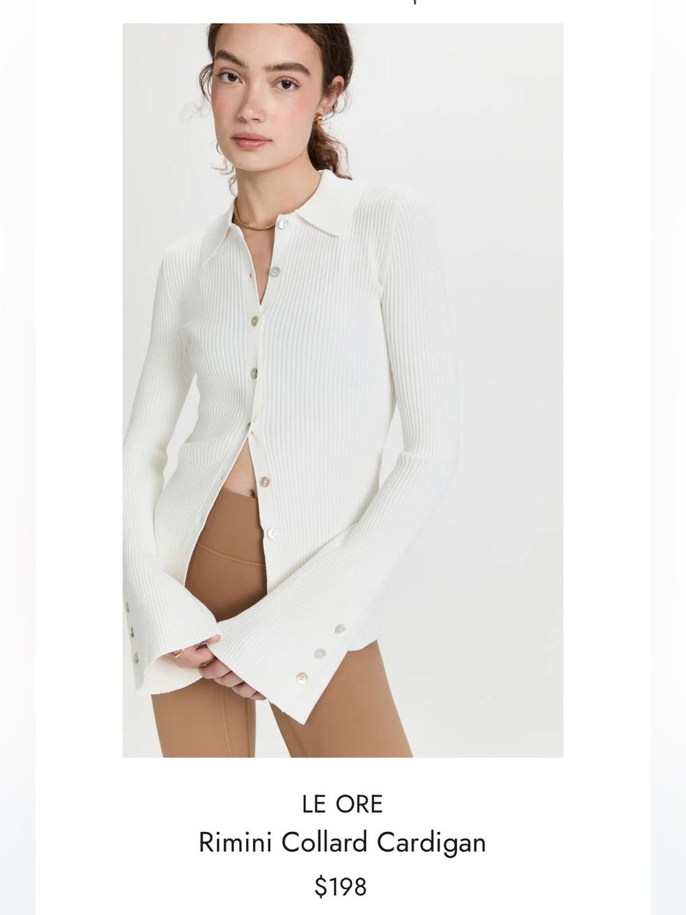 Le ORE Rimini Ribbed Cream Mother Pearl Button Up Cardigan